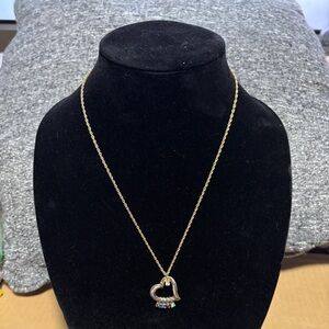 Gold Tone Heart Pendant & Necklace with Multicolor Accents 20” - unmarked